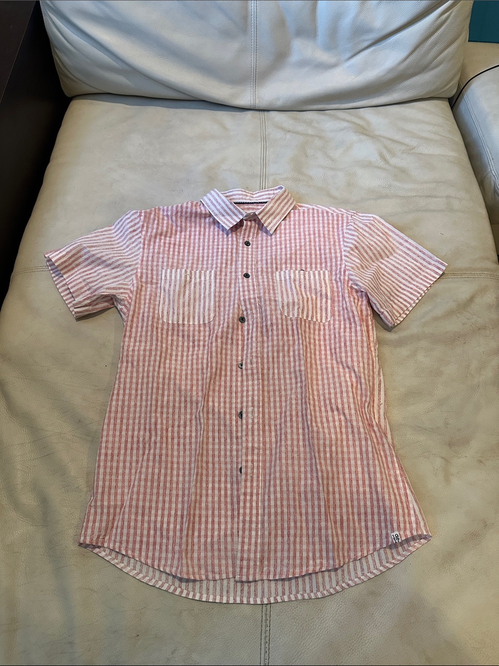 Sovereign Code Pink & White Striped Short Sleeve Button-Down Shirt